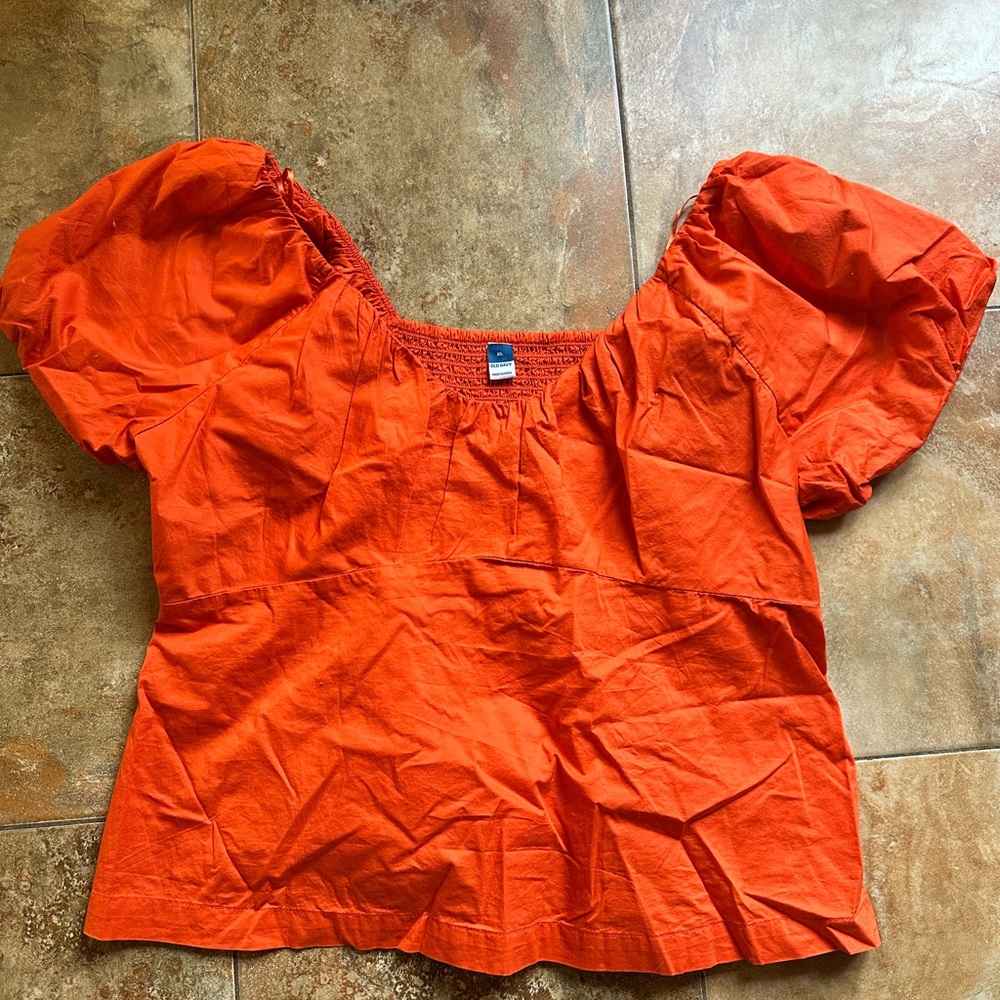 Old Navy Bright Orange Puff Sleeve Blouse
